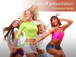 A Group Of Young Women Are Dancing Together PowerPoint Template