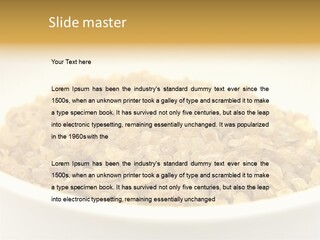 A White Bowl Filled With Cereal On Top Of A Table PowerPoint Template