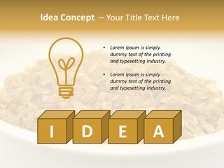 A White Bowl Filled With Cereal On Top Of A Table PowerPoint Template