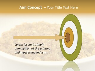 A White Bowl Filled With Cereal On Top Of A Table PowerPoint Template