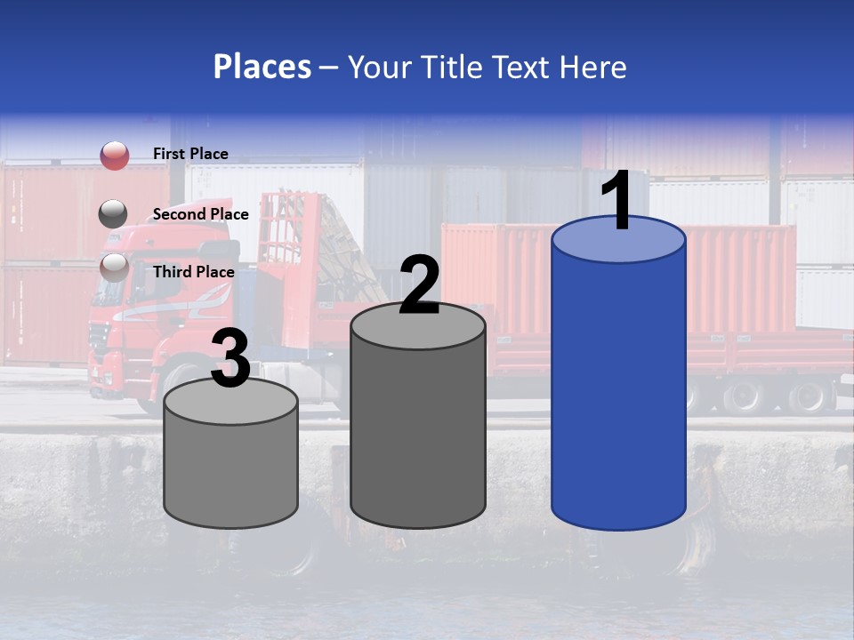 A Red Truck Is Parked Next To A Body Of Water PowerPoint Template