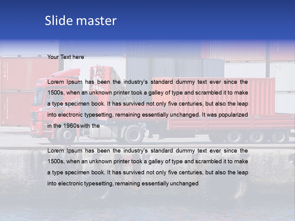 A Red Truck Is Parked Next To A Body Of Water PowerPoint Template