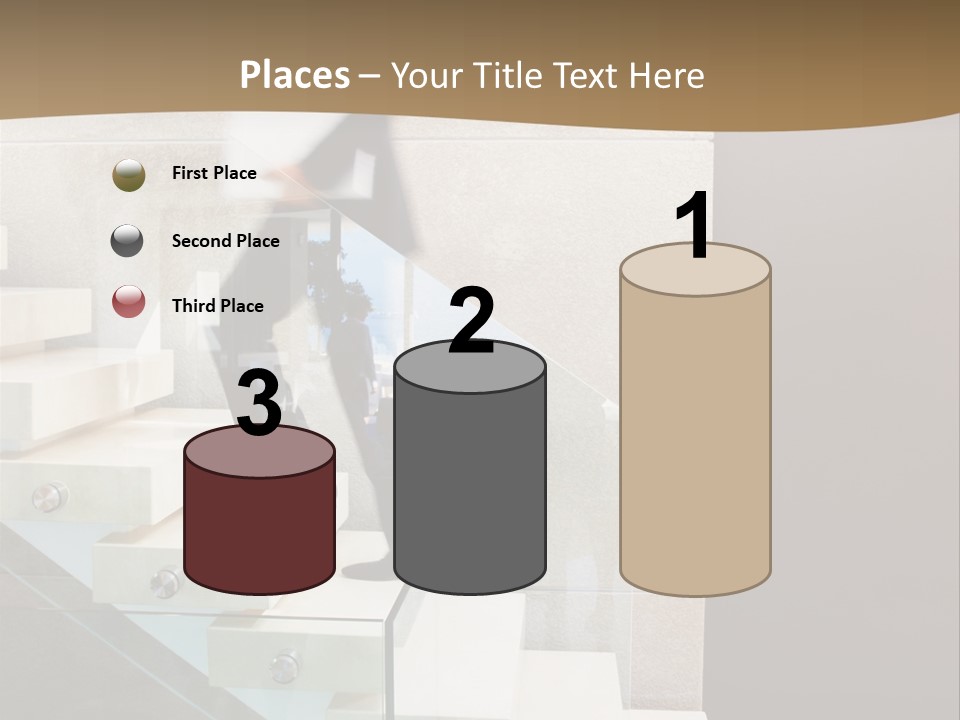 A Man In A Suit Is Walking Down A Set Of Stairs PowerPoint Template