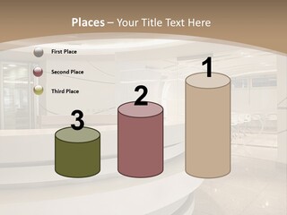 A Large Room With A Counter And Chairs PowerPoint Template