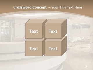 A Large Room With A Counter And Chairs PowerPoint Template