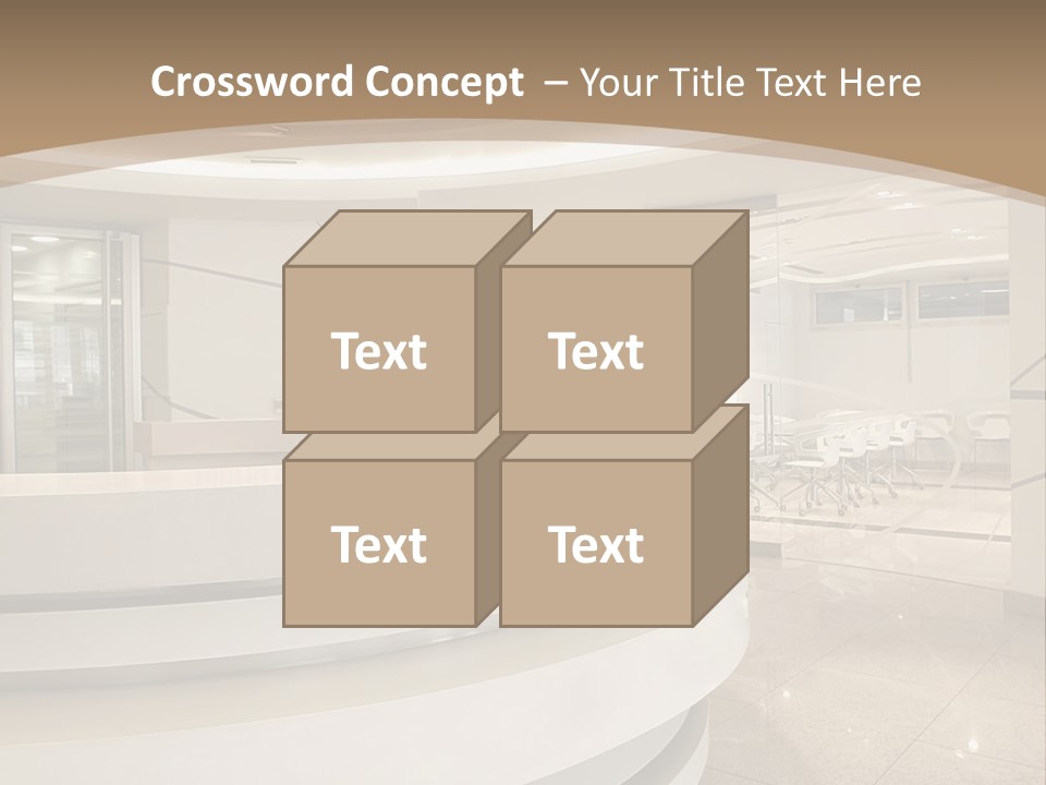 A Large Room With A Counter And Chairs PowerPoint Template