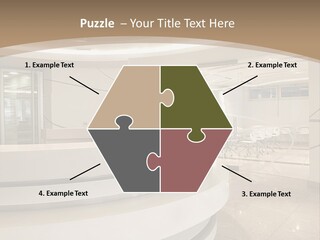 A Large Room With A Counter And Chairs PowerPoint Template
