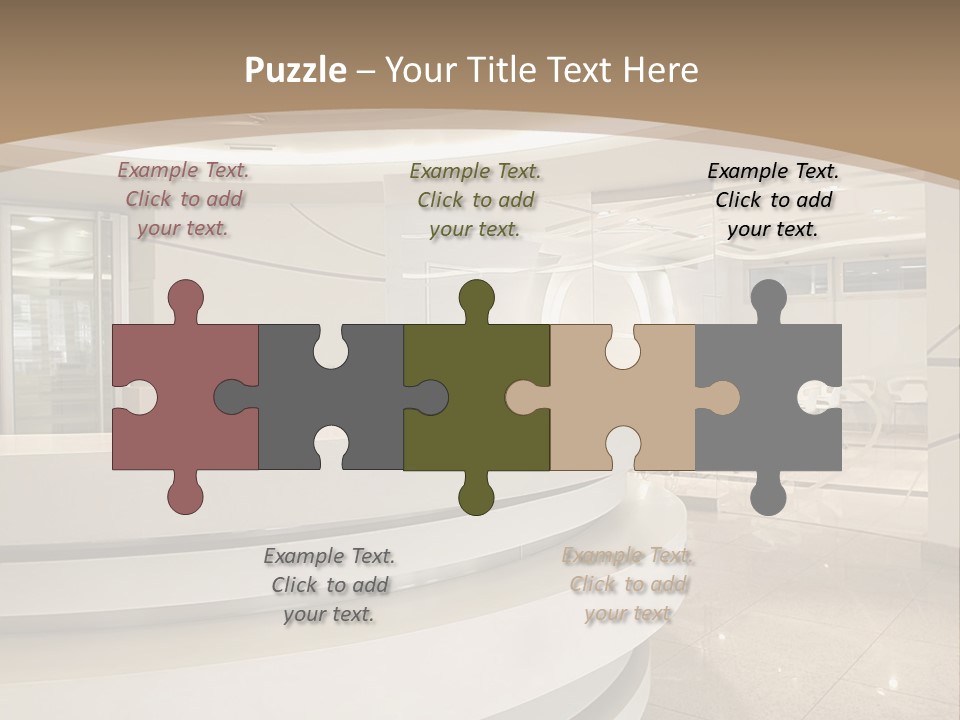 A Large Room With A Counter And Chairs PowerPoint Template