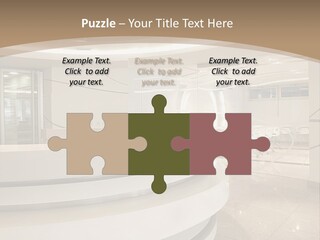 A Large Room With A Counter And Chairs PowerPoint Template