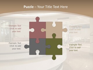 A Large Room With A Counter And Chairs PowerPoint Template