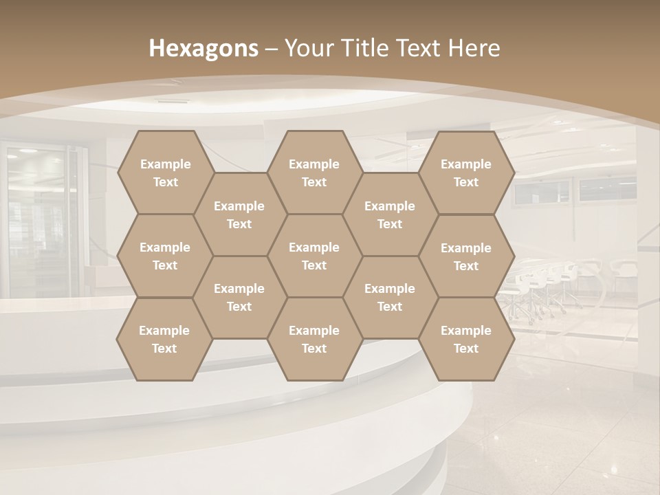 A Large Room With A Counter And Chairs PowerPoint Template