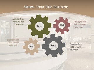 A Large Room With A Counter And Chairs PowerPoint Template
