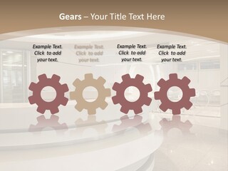 A Large Room With A Counter And Chairs PowerPoint Template