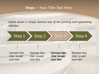 A Large Room With A Counter And Chairs PowerPoint Template