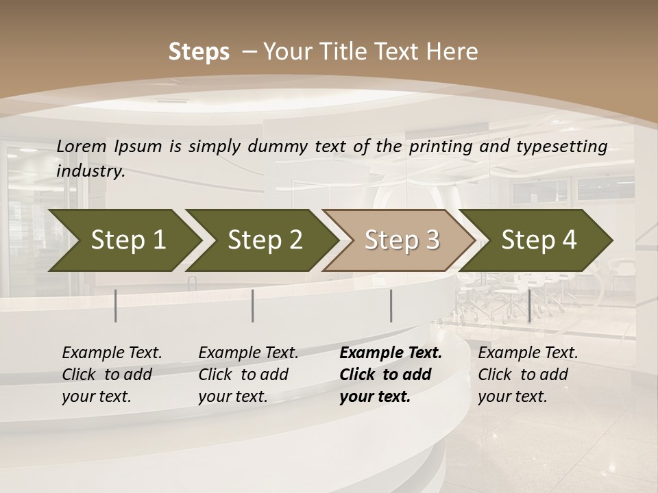 A Large Room With A Counter And Chairs PowerPoint Template