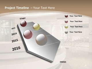 A Large Room With A Counter And Chairs PowerPoint Template