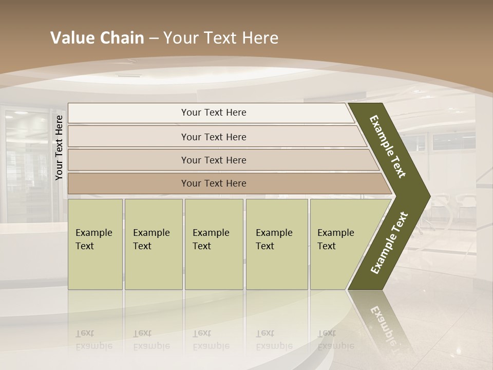 A Large Room With A Counter And Chairs PowerPoint Template