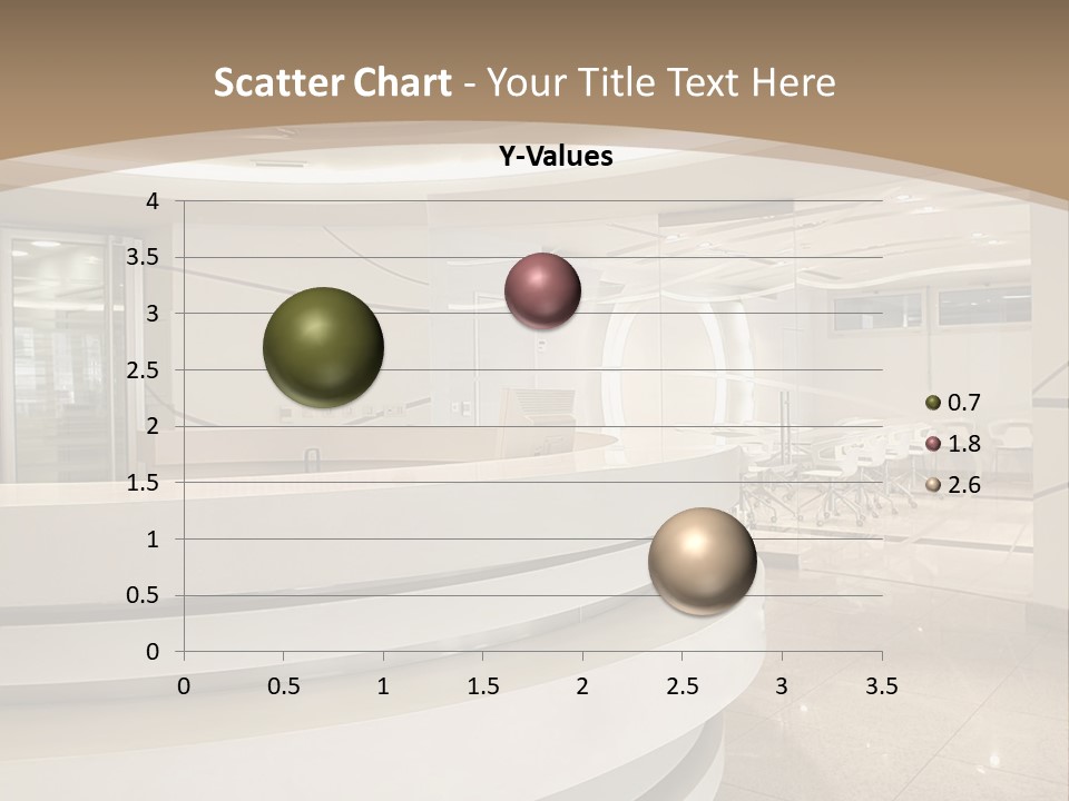 A Large Room With A Counter And Chairs PowerPoint Template