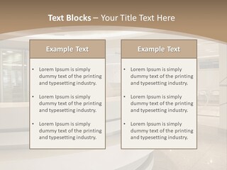 A Large Room With A Counter And Chairs PowerPoint Template