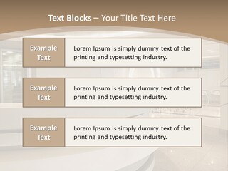 A Large Room With A Counter And Chairs PowerPoint Template