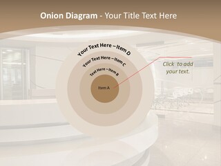 A Large Room With A Counter And Chairs PowerPoint Template