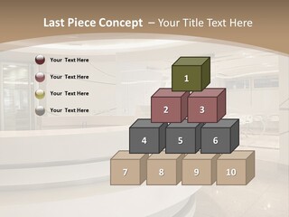 A Large Room With A Counter And Chairs PowerPoint Template