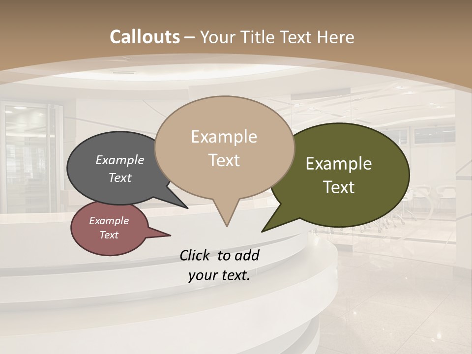 A Large Room With A Counter And Chairs PowerPoint Template