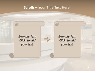 A Large Room With A Counter And Chairs PowerPoint Template