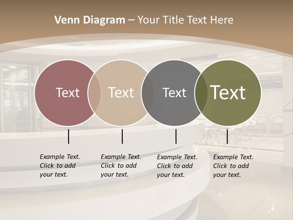 A Large Room With A Counter And Chairs PowerPoint Template