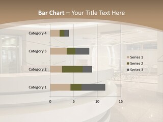 A Large Room With A Counter And Chairs PowerPoint Template