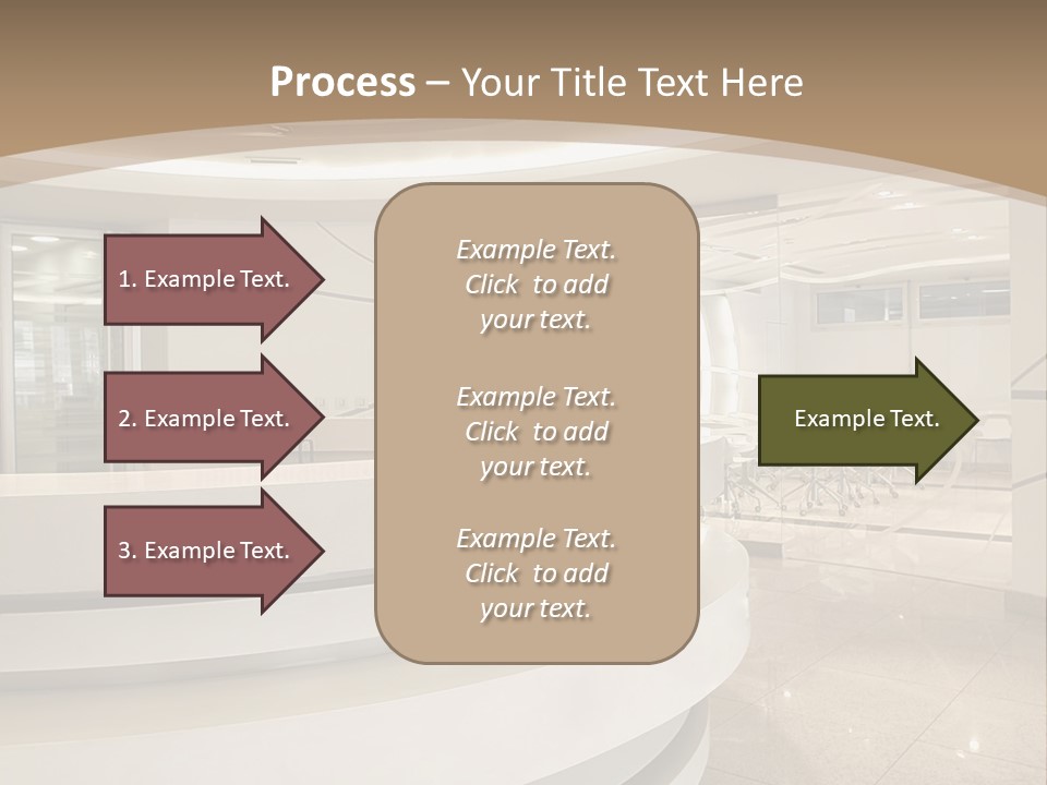A Large Room With A Counter And Chairs PowerPoint Template