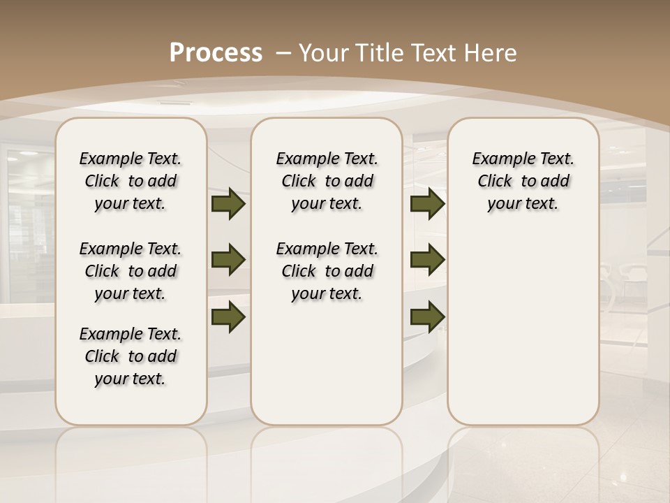 A Large Room With A Counter And Chairs PowerPoint Template