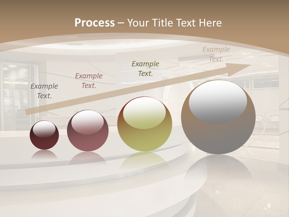 A Large Room With A Counter And Chairs PowerPoint Template