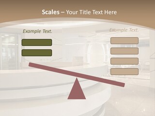 A Large Room With A Counter And Chairs PowerPoint Template
