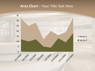 A Large Room With A Counter And Chairs PowerPoint Template