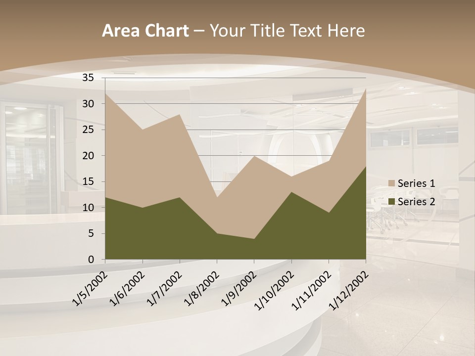 A Large Room With A Counter And Chairs PowerPoint Template