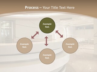 A Large Room With A Counter And Chairs PowerPoint Template