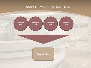 A Large Room With A Counter And Chairs PowerPoint Template