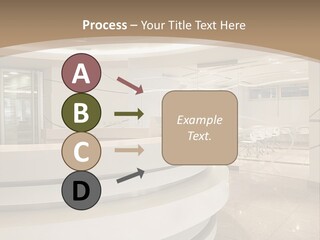 A Large Room With A Counter And Chairs PowerPoint Template