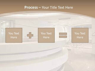 A Large Room With A Counter And Chairs PowerPoint Template
