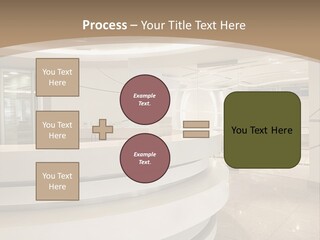 A Large Room With A Counter And Chairs PowerPoint Template