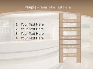 A Large Room With A Counter And Chairs PowerPoint Template