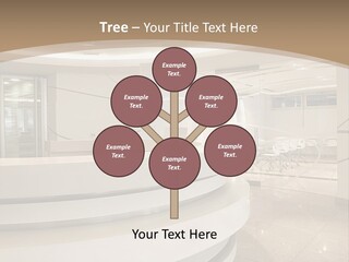 A Large Room With A Counter And Chairs PowerPoint Template