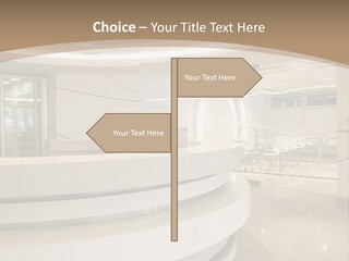 A Large Room With A Counter And Chairs PowerPoint Template
