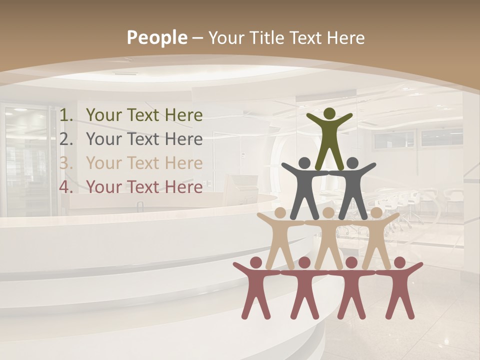 A Large Room With A Counter And Chairs PowerPoint Template