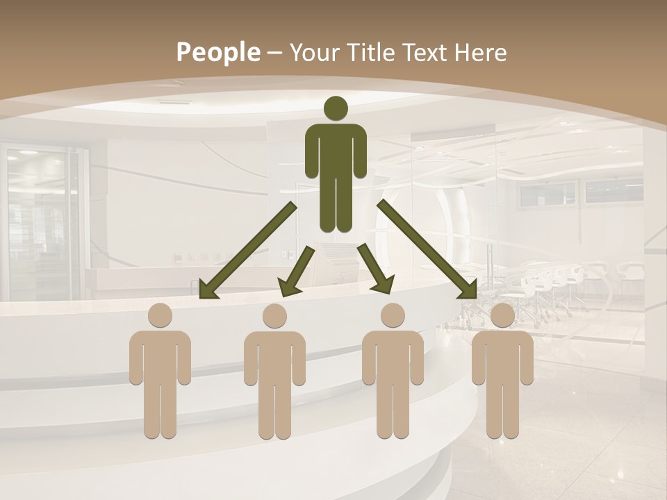 A Large Room With A Counter And Chairs PowerPoint Template
