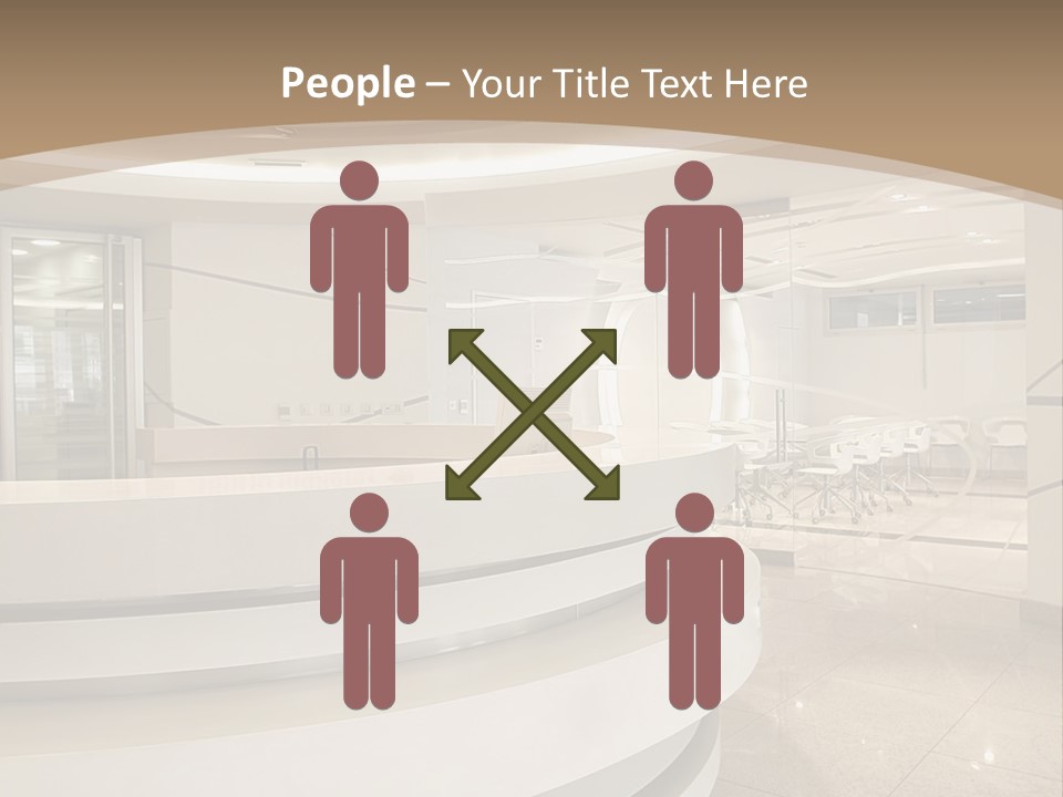 A Large Room With A Counter And Chairs PowerPoint Template
