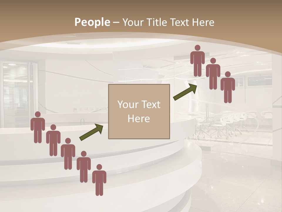 A Large Room With A Counter And Chairs PowerPoint Template