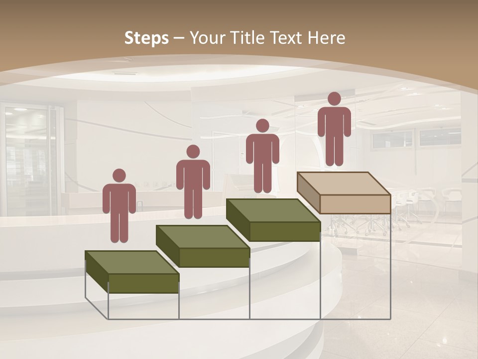 A Large Room With A Counter And Chairs PowerPoint Template