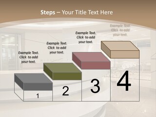 A Large Room With A Counter And Chairs PowerPoint Template